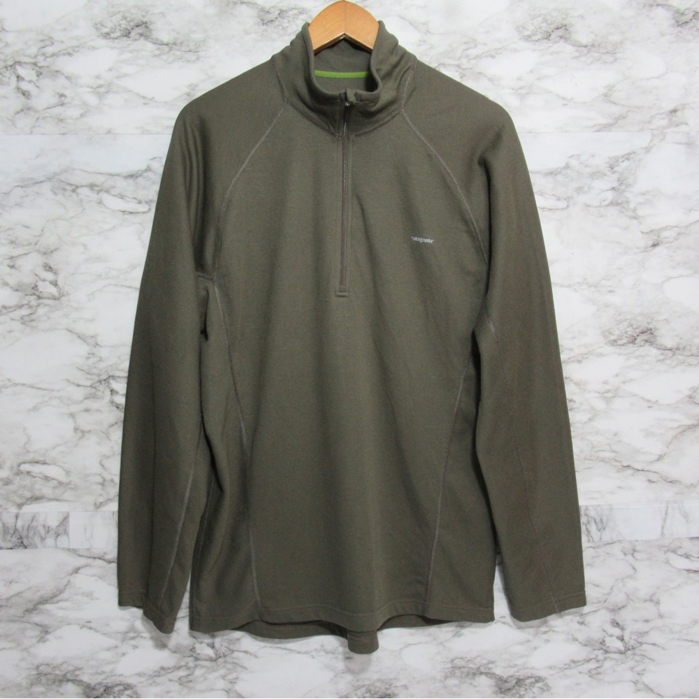 Patagonia Capilene Performance Baselayer Zip Pullover Size Large | Olive Green